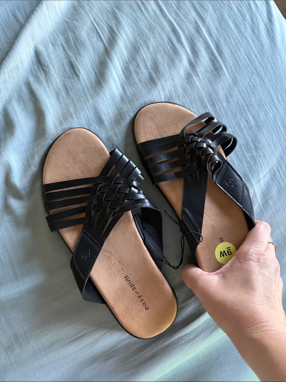 easy spirit Women's Black Woven Slide Sandals